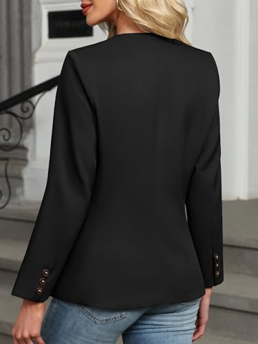 ELLEVEN Women’s Round Neck Slim Fit Blazers, Business Casual Long Sleeve Blazer Work Office Jackets with Padded Shoulder2