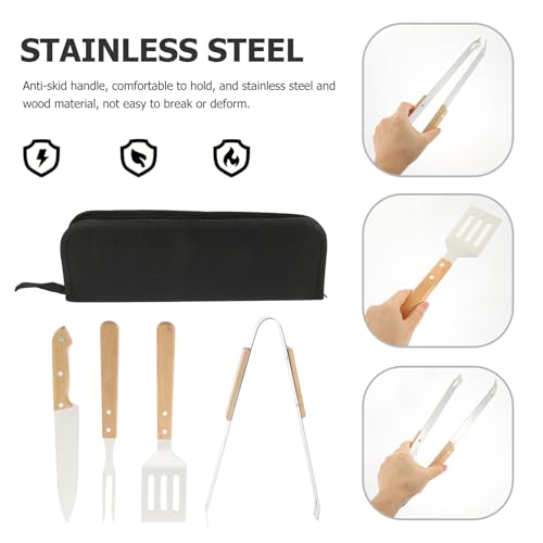Set portátil de 4 utensilios para parrilla en acero inoxidable miniatura 6