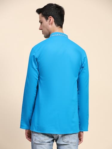 Image of SKAVIJ Men's Cotton Embroidered Kurta Shirt - Long Sleeve Traditional Indian Tunic for Casual