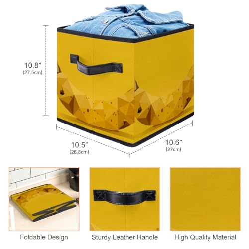 Boîte de rangement pliable jaune cube en tissu avec poignées