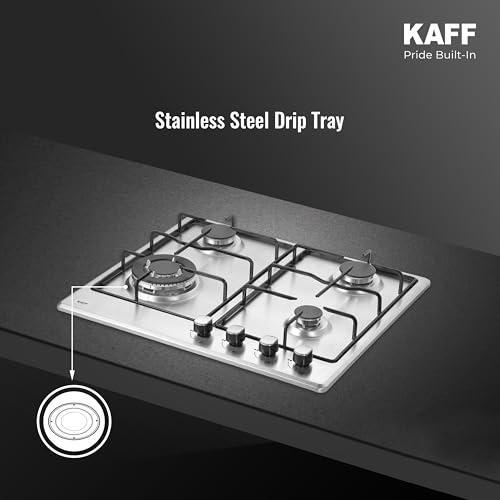 Image of KAFF 4 Burner Built-In Gas Hob 60 cm | Auto Electric Ignition | Italian Brass Burners | Stainless Steel Built-in Hob for Modular Kitchen | Heavy Pan Support | Easy Grip Metal Knobs (NE4B60SS)