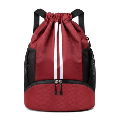 Image of JELUTAR Drawstring Backpack Gym Bag with Shoes Compartment, Burgundy