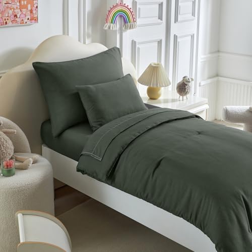 Image of Kids Comforter Sheet Set - Soft and Breathable Bed Set Includes Quilted Comforter, Fitted Sheet, Flat Top Sheet, Pillowcase and Toddler Pillowcase for Toddler - 5 Pieces Toddler Bedding Dark Green