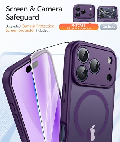 Image of FNTCASE for iPhone 17 Pro Max Case: [Compatible with Magsafe] Translucent Matte Cases with [Full Camera Protection] [Screen Protector] Military Grade Shockproof Protective Phone Cover - Purple