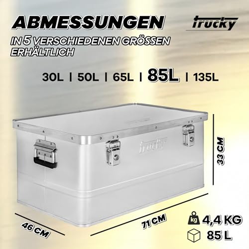 Trucky Aluminium Box mit Deckel Silber Alu Kiste Alukiste Auswahl Transportbox Metallbox Aufbewahrungsbox Boxen Abschliessbar Metallkiste, Größe:85 L