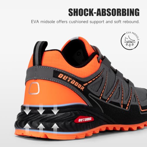 Image of Mens Trail Running Shoes Hiking Running Sneakers | Non Slip Outdoor Lightweight Breathable Walking Tennis Casual Comfortable Rubber Outsloe Lace Up Protective Upper