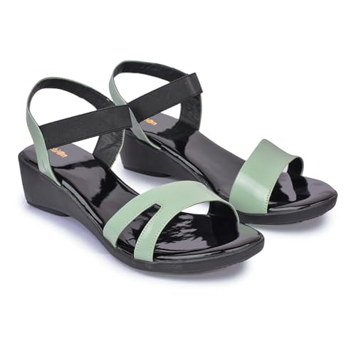 Image of Action Women's Patent Platform Sandals|Open Toe| Elastic Ankle Strap| Wedge Heel Black