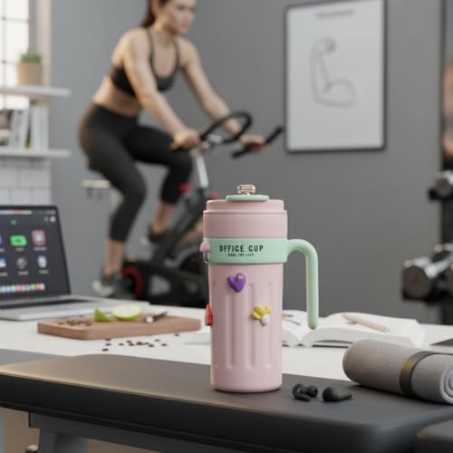 Image of NYRWANA Smart Coffee Travel Mug 650ml | 304 Stainless Steel Vacuum Insulated Cup | LED Touch Screen Temperature Display | Leak-Proof Flask for Hot & Cold Drinks, Office, Travel & Outdoor (Pink Green)