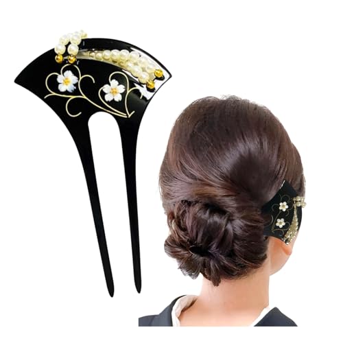 かんざし 髪飾り 和装 パール 留袖/バチ型/浴衣/着物【＆JuJu】 レディース (黒) - ＆JuJu - 商品画像