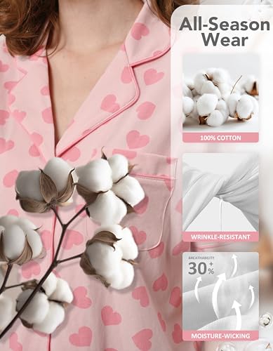 Image of NAP BOUND 100% Cotton Pajamas for Women Sets 2 Pieces Pjs Button short sleeves with Pockets Soft Sleepwear Loungewear XS-XXL