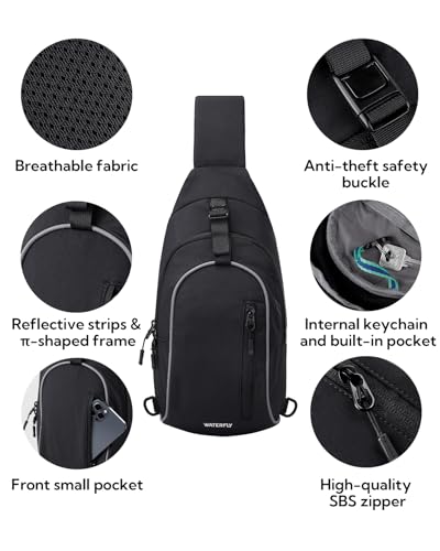 WATERFLY Brusttasche Schultertasche Umhängetasche Herren Klein Männerhandtasche Sling Bag Damen Tasche Messenger Crossbody Bag Crossbag für Outdoor-Sportarten Reise Radfahren Wandern