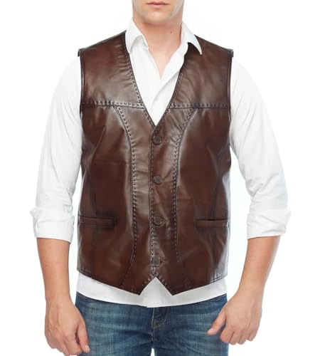 Mens Leather Vest Cowboy Western, Vintage Western Leather Vest, Leather Cowboy Vest for Men Western Style