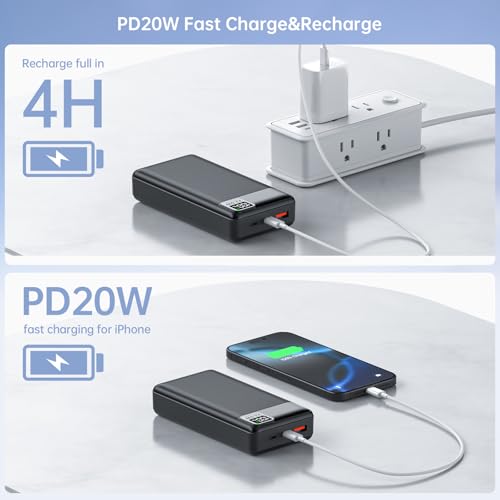 2-Pack 5V 2A 3A 20000mAh Battery Pack for Electric Heated Camping Chair, Stadium Seat Cushion, Vest, Jacket, Blanket - Digital LCD Screen PD20W Fast Charging Power Bank for iPhone, iPad and More - Image 8