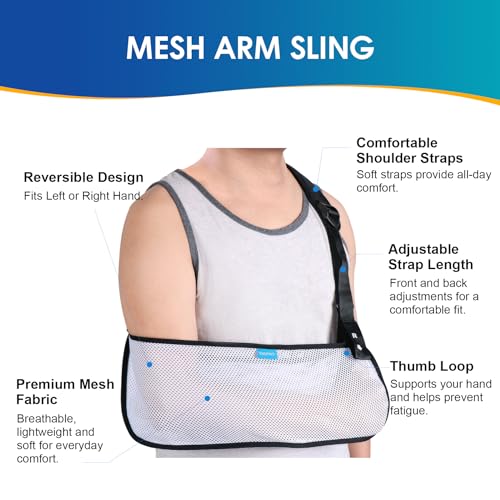 Image of Mesh Arm Shoulder Sling Medical Shoulder Immobilizer for Shoulder Injury Torn Rotator Cuff, Breathable Arm Brace for Shower, Right Left Arm Stabilizes Elbow Arm Wrist Injury for Men Women (White-M)