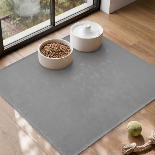 MontVoo Pet Feeding Mat, Absorbent Dog Food Mat, Quick Dry Pet Bowl Mat with Non-Slip PU Backing, Keep Floor Clean from Water&Food Spills, Machine Washable Cat Food Placemat, 20"x20", Grey