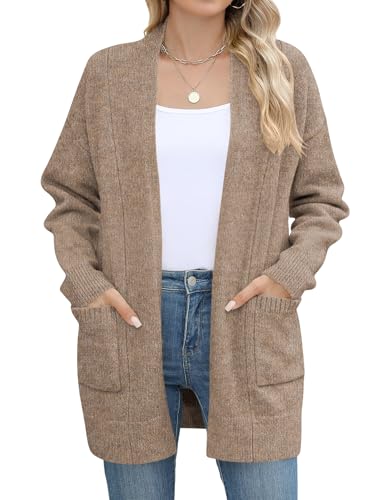 Micoson Women's Long Sleeve Open Front Knit Cardigan Sweaters 2025 Casual Loose Jacket Coat with Pockets