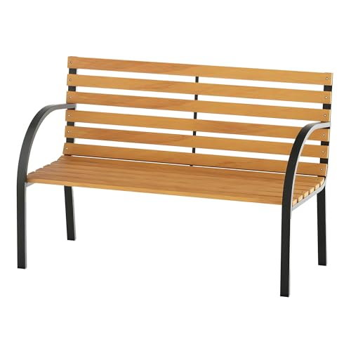 Outsunny Panca in Legno 2 Posti, Panchina da Esterno, Giardino, Balcone o Terrazzo 122x60x83cm, Nero e Color legno