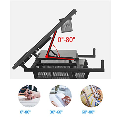 Xionggg Multifunctional Glass Drafting Table Height Adjustable Drawing Desk W/ 2 Storage Drawer, Tiltable Desk Art Table #TOP5
