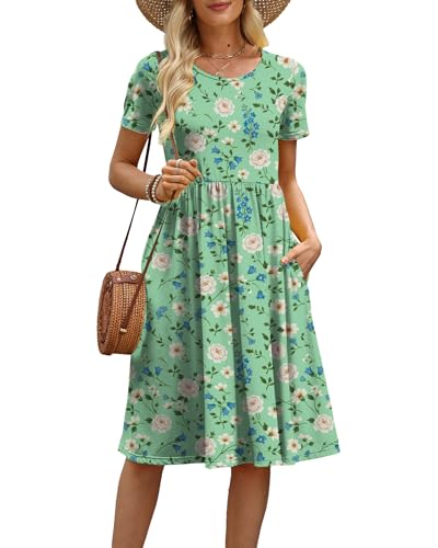 Image of COSSEN Women's 2026 Summer Midi Dress Crew Neck Short Sleeve Casual Tshirt Flowy Loose Sundress with Pockets