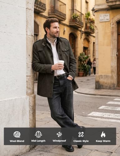 Image of Wantdo Men's Wool Blend Jacket Stand Collar Windproof Pea Coat
