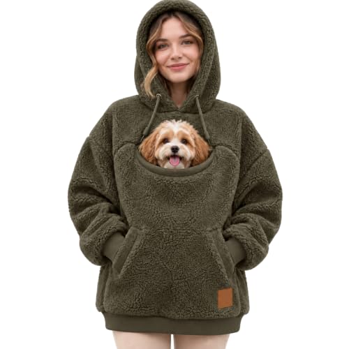 Pet Pouch Hoodie Women Flannel Dog Carrier Hoodie with Cat Pouch Sweatshirt - image 1