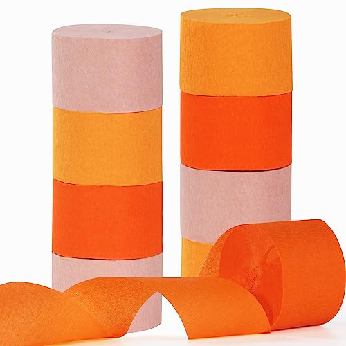 Image of Pink Orange Groovy Party-Decorations Streamers - 8 Rolls Fall Autumn Thanksgiving Harvest Crepe Tissue Paper Streamer,Birthday Baby Bridal Shower Engagement Wedding Garland Decor Panduola