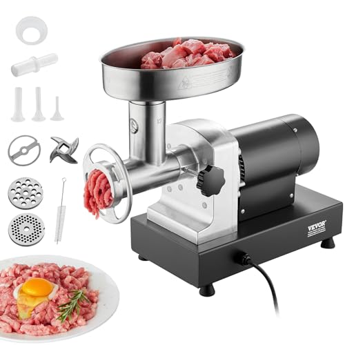 Image of VEVOR Meat Grinder, 0.75 HP 550W, 9 Lbs /Min Electric Meat Grinders with Blade, Grinding Plate, Sausage Maker, Stainless Steel Commercial Meat Mincer for Kitchen Restaurant Butcher Store, ETL Listed