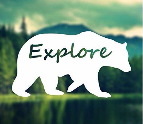 Maxx Graphixx Decal - Explore - Bear Decal, Car Decal, Laptop Decal, MacBook Decal, Ipad Decal (3" x 6", White)