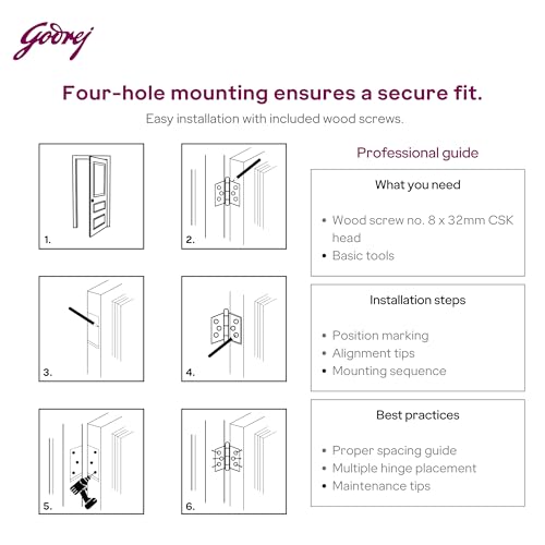 Image of Godrej Door Fittings I Door Butt Ball Bearing Hinge 5 inch x 12 Gauge | Matte Black Finish I 2 Pcs I Heavy Duty SS304 125x75x2.5mm Door Hardware| Premium Kabza for Wooden Doors | 1 Yr Warranty