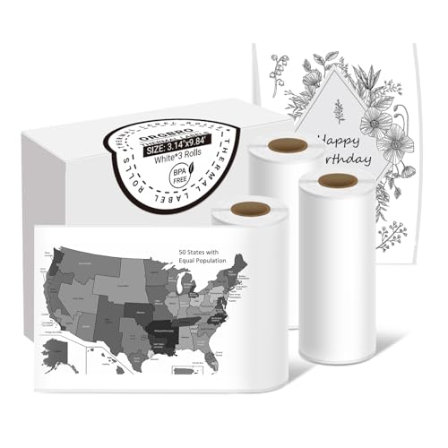 ORGBRO Etiquetas Adhesivas, 80mm × 3m Etiquetas Térmico autoadhesivas para Impresora X3, Pegatinas Personalizadas Multiusos Continua para Notas de Estudio, Fotos, Oficina, Hogar, 3 Rollos, Blanco