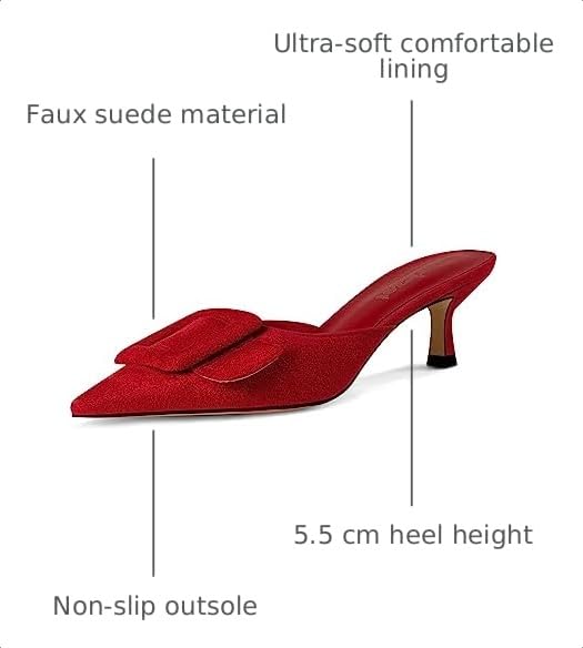 Image of Fericzot Mule Slippers for Women,Slingback Buckle Pumps Pointed Toe Kitten Heels Shoes Slides Backless Dress Sandals