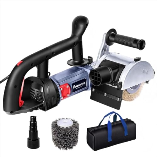 FANZWORK V2 Rénovateur Extérieur 1500 W, Ponceuse Satinatrice pour Bois, Métal et Pierre, Variateur de Vitesse, Raccord d’Aspiration, Brosse Acier & Nylon