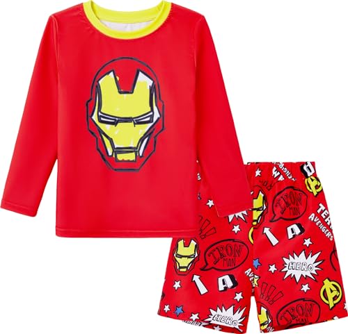 Disney Marvel Avengers Superhero Iron Man Boys Swim Set Quick Dry Swimsuit Elastic Bathing Suit Kids Swimwear Set Summer Red Rash Guard Shirt & Swim Trunk 2 Piece Little Boy Clothes UPF 50+ 4-5 Years