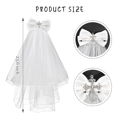 First Communion Veil Crystal Cross Bow Veil First Communion Dress Up Chapel Baptism Veil2