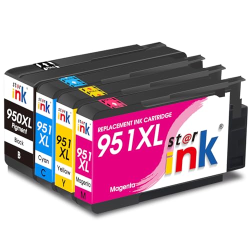 Starink 950XL 951XL Cartuchos de Impresora Multipack Compatibles para HP 950 951 XL Officejet Pro 8600 8610 8100 8615 8616 8620 8625 8630 8640 8660 251dw 276dw (1 Negro, 1) Cian 1 Magenta, 1 Amarillo