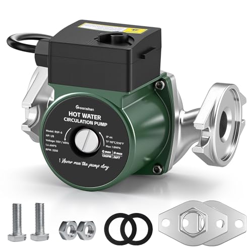 Moonshan 110V Hot Water Recirculating Pump, Stainless Steel Circulator Pump with 1' NPT Flanges, 3 Speed Control for Water Heaters, Boiler and Hydronic Radiant Heating 13GPM, 10FT Cord