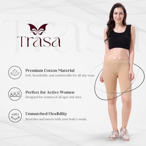 Image of TRASA Women's Cotton Fashion Biker Workout Cycling Shorts, Avialable Sizes: S,M,L,XL,2XL,3XL