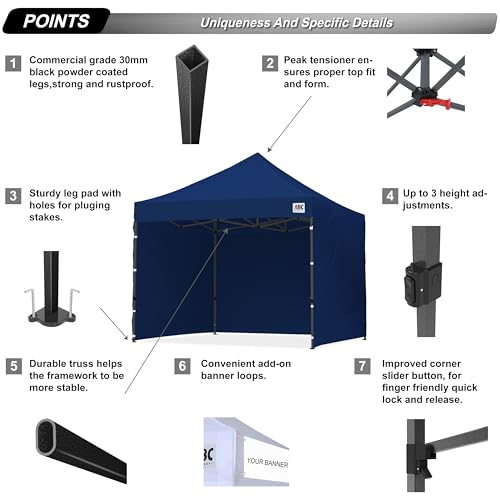 Image of ABCCANOPY Heavy Duty Easy Pop up Canopy Tent with Sidewalls 10x10, Navy Blue