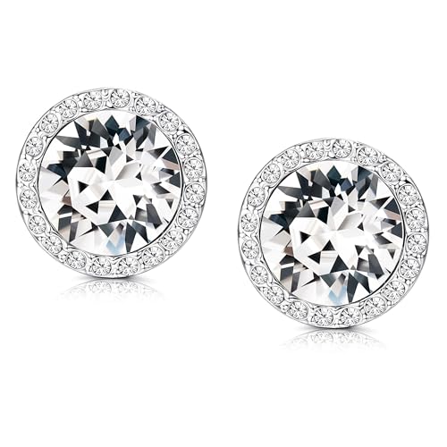 MILACOLATO Dance Competition Earrings Hypoallergenic Sterling Silver Post Rhinestone Earrings for Women 10mm Halo Crystal Stud Earrings for Stage Opera Performance Wedding Bridal Earrings White