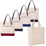 12 Pack Large Zipper Canvas Tote Bags