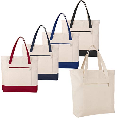 12 Pack Large Zipper Canvas Tote Bags #TOP11