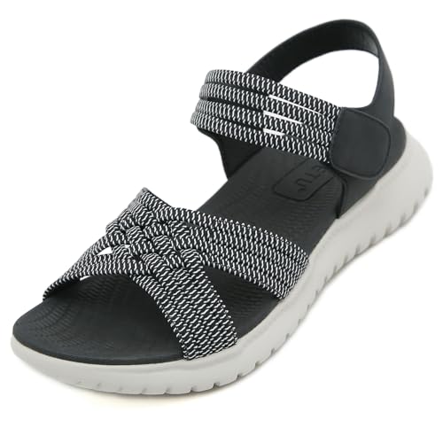 Acfoda Sandalias de Mujer Verano cómodas con Soporte ortopédico Sandalias Moda Elegantes Informales Suaves y livianos Negro 40
