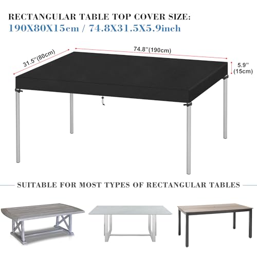 VANSHEIM Outdoor Table Top Covers Waterproof Table Cover Outdoor Furniture Cover Windproof Garden Table Cover 420D Oxford Fabric 190x80x15cm - Image 2