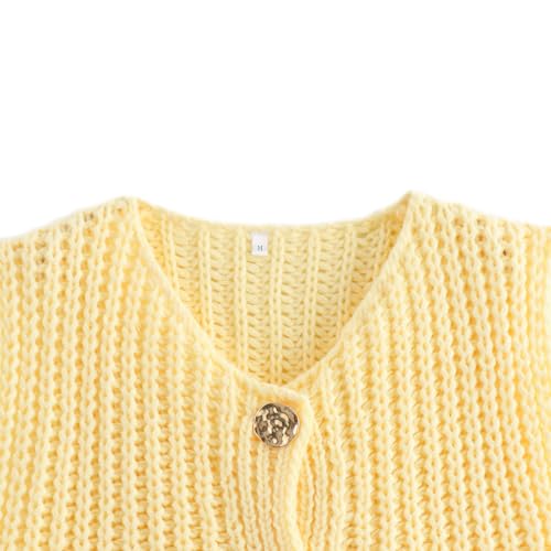 Image of UAURORAO Women Chunky Sweater Vest Button Down Crochet Cable Knit Cardigan Sleeveless Open Front Knitted Crop Waistcoat