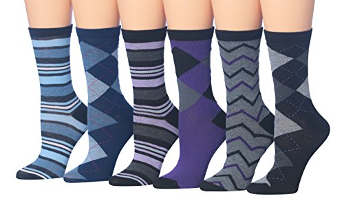 Image of Tipi Toe Women's 6-Pack Funky Crew Socks | Colorful Fun Patterned Novelty Dress Socks, Sizes 9-13
