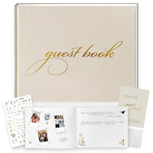 VersaNest Wedding Guest Book with 200 Stickers – Elegant Linen