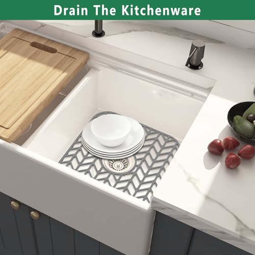 Image of GUUKIN Sink Protectors for Kitchen sink, 12.25 inchx 11.5 inch Folding Non-slip Silicone Sink Mat Grid for Bottom of Farmhouse Stainless Steel Porcelain with Central Hole Pack of 2