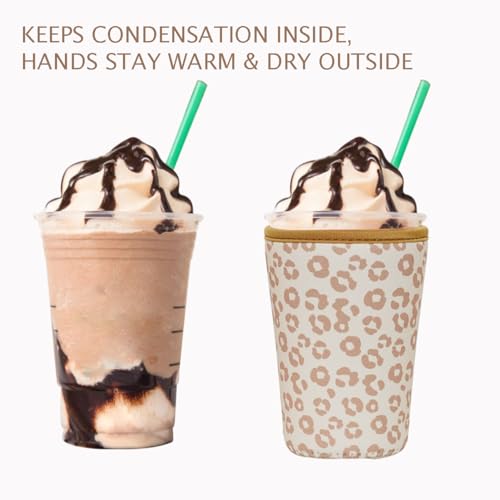 Image of Reusable Insulated Neoprene Iced Coffee Cup Sleeve, Durable Drink Sleeve for Cold Beverages, Beverage Holder for Iced Coffee (Leopard Grace)