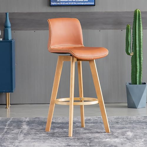 Taburetes de bar giratorios, tapizados de piel sintética, madera maciza con respaldo, ideales para isla de cocina y zonas de bar