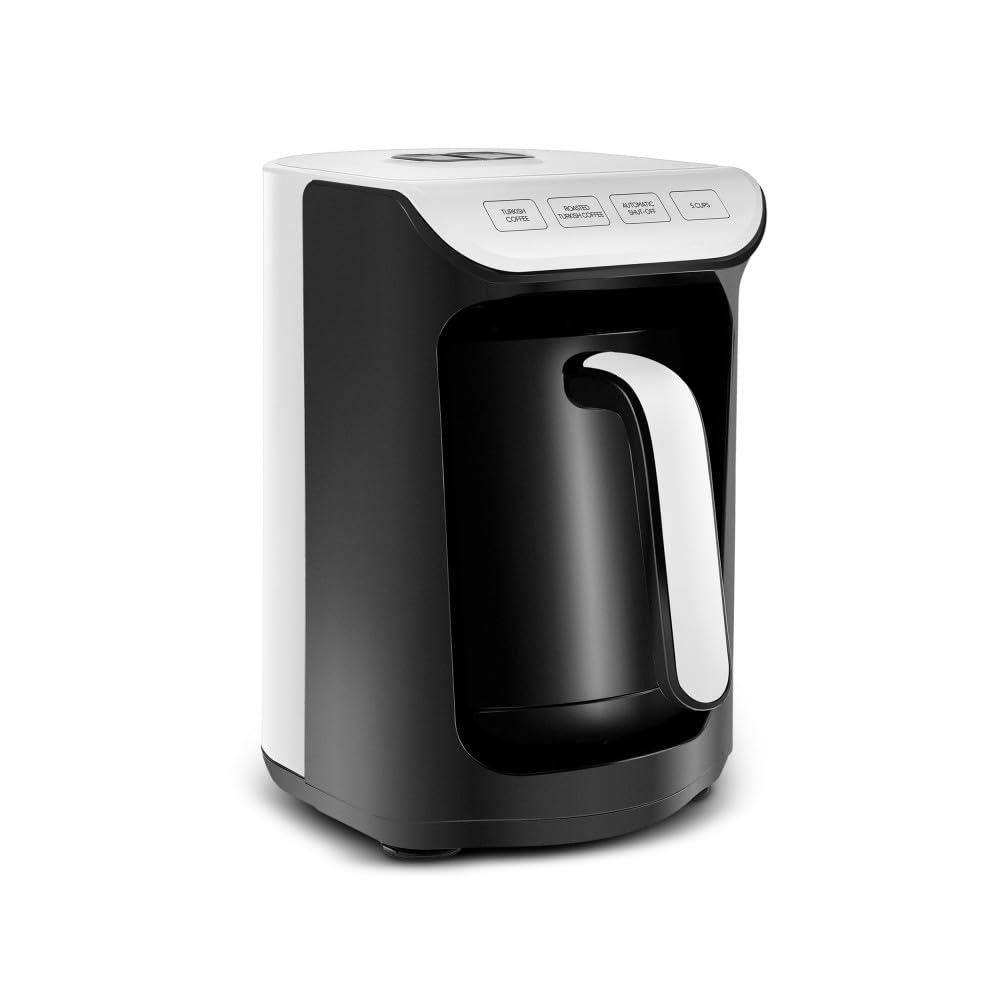 KARACA Hatır Köz Milky Türkische Kaffeemaschine - 300 ml Kapazität für 5 Tassen Türkischer Kaffeekocher Elektrisch 535W mit Milchkaffeefunktion & Automatische Abschaltfunktion - Weiß
